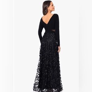 Xscape 3D Floral Long Sleeve Gown